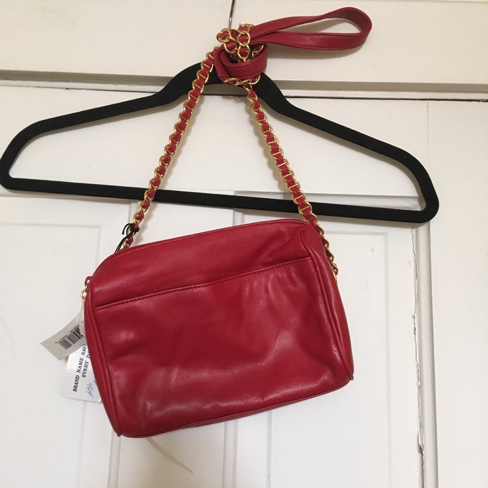 New Vintage Red Leather crossbody purse Chains strap chain handbag Nine West bag